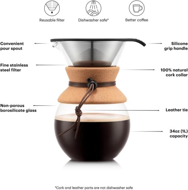 Bodum Pour Over Coffee Maker Review High-Quality Brew with Reusable Stainless Steel Filter